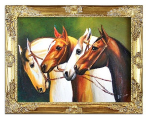 Obraz olejny ręcznie malowany 37x47cm Konie