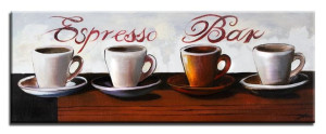 Obraz olejny ręcznie malowany na płótnie 70x25cm filiżanki kawy