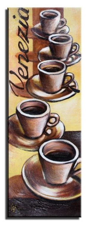 Obraz olejny ręcznie malowany na płótnie 25x70cm filiżanki