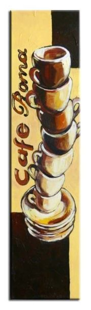 Obraz olejny ręcznie malowany na płótnie 25x70cm stos filiżanek