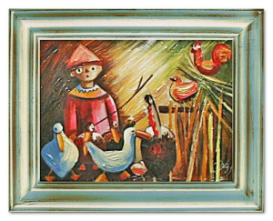 Obraz olejny ręcznie malowany na płótnie 47x37cm Tadeusz Makowski Wiejskie