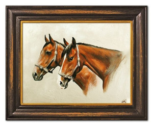 Obraz olejny ręcznie malowany 37x47cm Konie