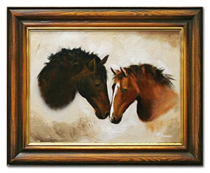 Obraz olejny ręcznie malowany 37x47cm Konie