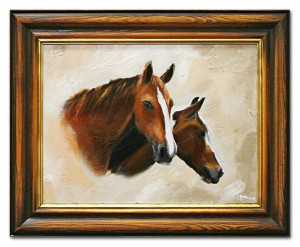 Obraz olejny ręcznie malowany 37x47cm Konie