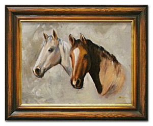 Obraz olejny ręcznie malowany 37x47cm Konie