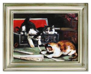 Obraz olejny ręcznie malowany 37x47cm Kotek