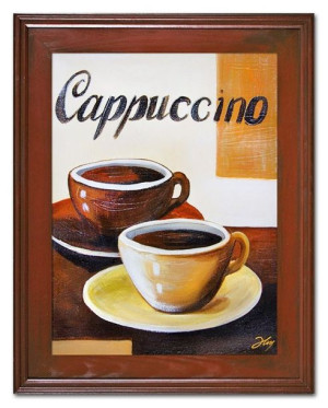 Obraz olejny ręcznie malowany na płótnie 37x47cm filiżanka Cappuccino