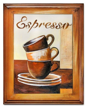 Obraz olejny ręcznie malowany na płótnie 37x47cm filiżanki espresso