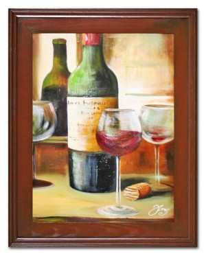 Obraz olejny ręcznie malowany na płótnie 37x47cm poczęstunek winem