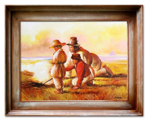 Obraz olejny ręcznie malowany na płótnie 47x37cm Józef Chełmoński Pastuszko