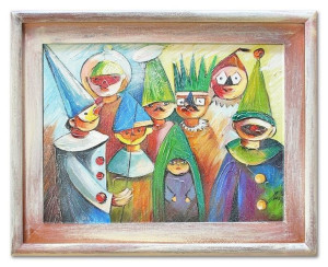 Obraz olejny ręcznie malowany na płótnie 37x47cm Tadeusz Makowski Maskarada