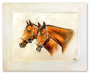 Obraz olejny ręcznie malowany 37x47cm Konie