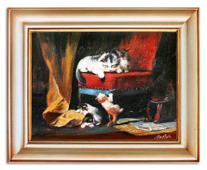 Obraz olejny ręcznie malowany 37x47cm Kotek