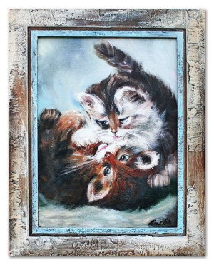 Obraz olejny ręcznie malowany 37x47cm Kotek