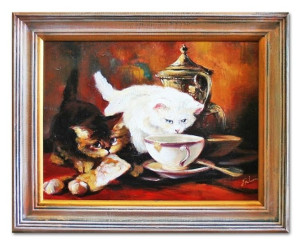 Obraz olejny ręcznie malowany 37x47cm Kotek