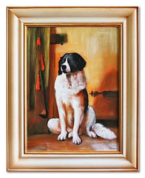 Obraz olejny ręcznie malowany 37x47cm Pies