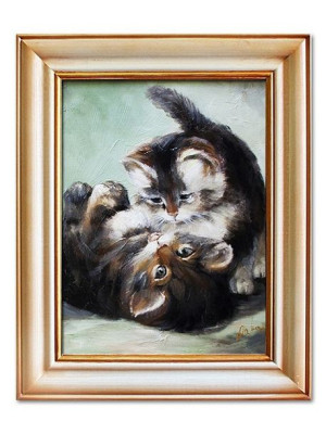 Obraz olejny ręcznie malowany 37x47cm Kotek