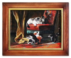 Obraz olejny ręcznie malowany 37x47cm Kotek