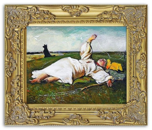 Obraz olejny ręcznie malowany na płótnie 27x32cm Józef Chełmoński Babie Lat