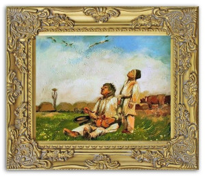 Obraz olejny ręcznie malowany na płótnie 27x32cm Józef Chełmoński Bociany k