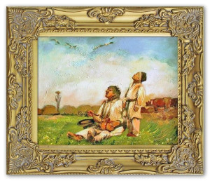 Obraz olejny ręcznie malowany na płótnie 32x27cm Józef Chełmoński Bociany k