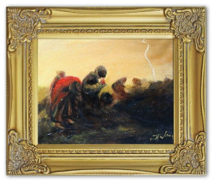 Obraz olejny ręcznie malowany na płótnie 27x32cm Józef Chełmoński Burza kop