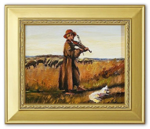 Obraz olejny ręcznie malowany na płótnie 27x32cm Józef Chełmoński Owczarek