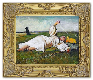 Obraz olejny ręcznie malowany na płótnie 27x32cm Józef Chełmoński Babie Lat