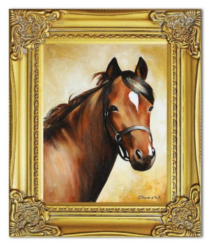 Obraz olejny ręcznie malowany 27x32cm Konie