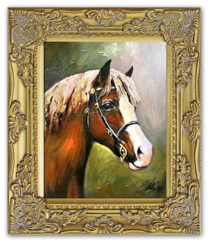 Obraz olejny ręcznie malowany27x32cm Konie