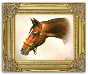 Obraz olejny ręcznie malowany 27x32cm Konie