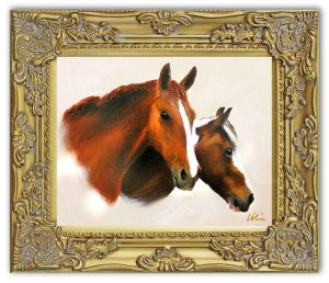 Obraz olejny ręcznie malowany 27x32cm Konie