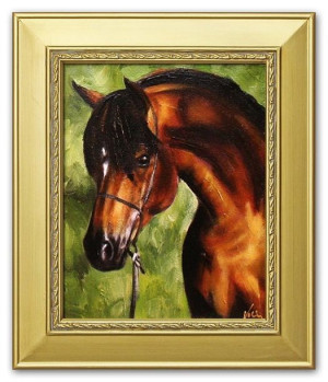 Obraz olejny ręcznie malowany 27x32cm Konie