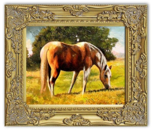 Obraz olejny ręcznie malowany 27x32cm Konie