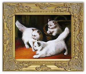 Obraz olejny ręcznie malowany 27x32cm Kotek