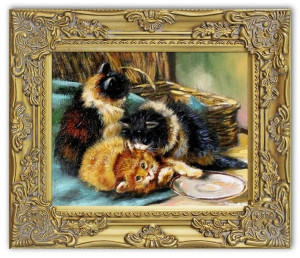 Obraz olejny ręcznie malowany 27x32cm Kotek