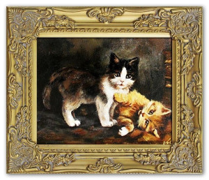 Obraz olejny ręcznie malowany 27x32cm Kotek