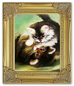 Obraz olejny ręcznie malowany 27x32cm Kotek