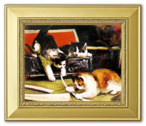 Obraz olejny ręcznie malowany 27x32cm małe kotki