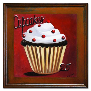 Obraz olejny ręcznie malowany na płótnie 40x40cm babeczka z lukrem