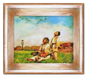 Obraz olejny ręcznie malowany na płótnie 35x40cm Józef Chełmoński Bociany k