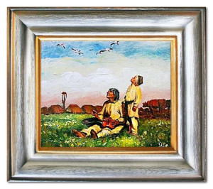 Obraz olejny ręcznie malowany na płótnie 35x40cm Józef Chełmoński Bociany k