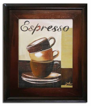 Obraz olejny ręcznie malowany na płótnie 27x32cm filiżanki espresso