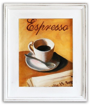 Obraz olejny ręcznie malowany na płótnie 27x32cm filiżanka z Espresso