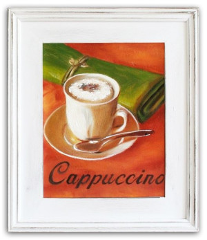 Obraz olejny ręcznie malowany na płótnie 27x32cm filiżanka cappuccino