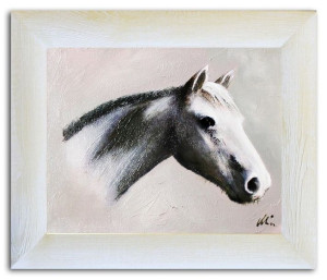 Obraz olejny ręcznie malowany 26x31cm biały koń