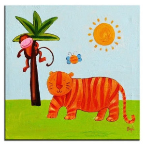 Obraz ręcznie malowany na płótnie 30x30cm kolorowy tygrys