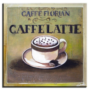 Obraz olejny ręcznie malowany na płótnie 30x30cm filiżanka latte