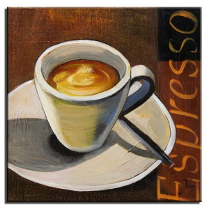 Obraz olejny ręcznie malowany na płótnie 30x30cm filiżanka espresso