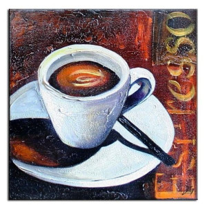 Obraz olejny ręcznie malowany na płótnie 30x30cm filiżanka espresso